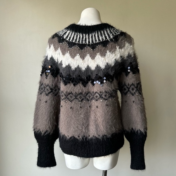 Anthropologie Sleeping On Snow Fuzzy Beaded Fair Isle Cashmere Blend Sweater, S - Picture 9 of 12